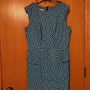 Aqua Blue Geometric Print Sheath Dress